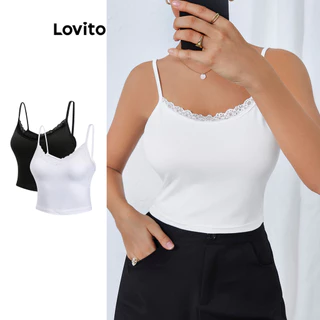 Lovito Regata casual de renda lisa para mulheres LBL16188