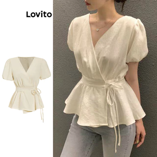 Lovito Blusa elegante simples envolvente para mulheres L100MD451