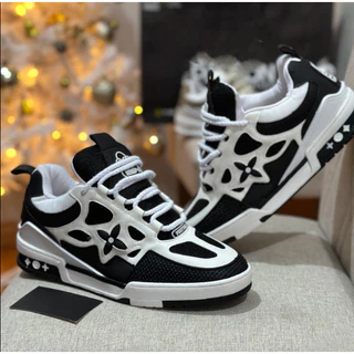 Tênis Skate LV Vuitton Sneaker Grife Cadarço Duplo Couro de Luxo Confortável Leve Masculino Feminino Queima de Estoque !