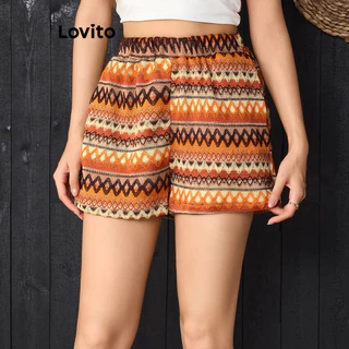 Lovito Shorts bordados geométricos casuais para mulheres L100MD486