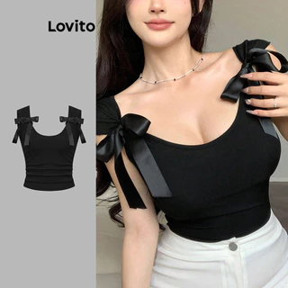 Lovito Elegante Top de alças com laço frontal simples para mulheres L99ED977