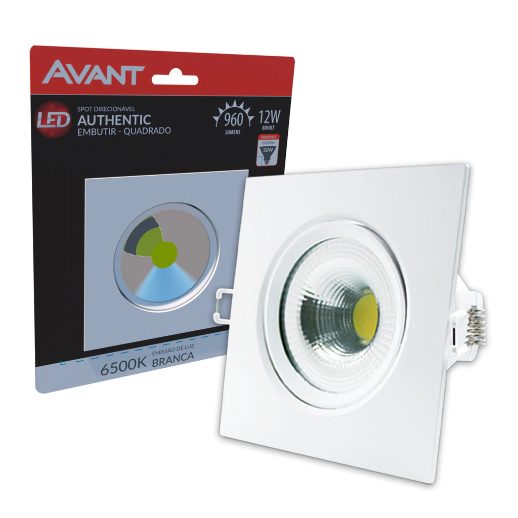 Spot Led Authentic Emb. Quadrado 12w 6500k 14cm BF Avant