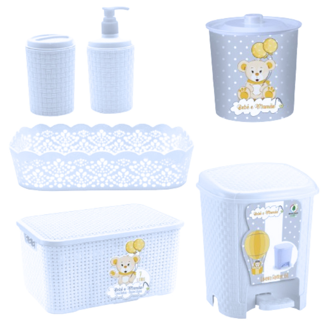 Kit Bebê Organizador Higiene Quarto De Bebê Criança Lixeira/Porta ...