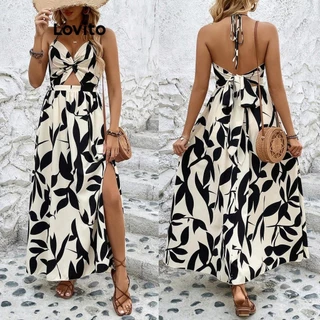 Lovito Vestido elegante com estampa floral com nó para mulheres LNL71113