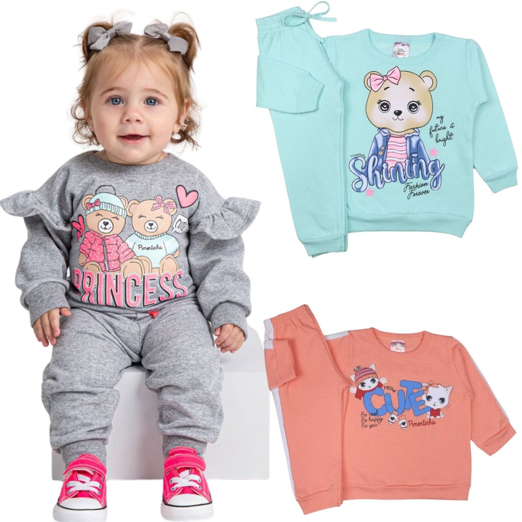 Kit 2 Conjunto Moletom Bebê Inverno Roupa De Frio Menina | Shopee Brasil