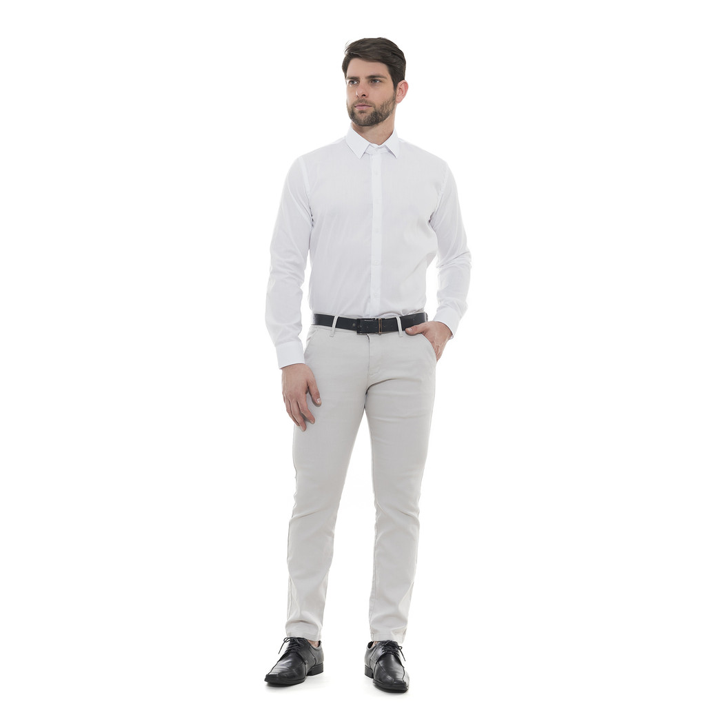 KIT Masculino peças- Calça Sarja Esporte Fino Cinza e Camisa