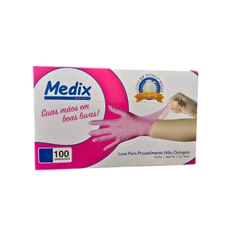 Luvas descartáveis Medix Original cor Rosa Pink tamanho P ou M de nitrilo 100 unidades