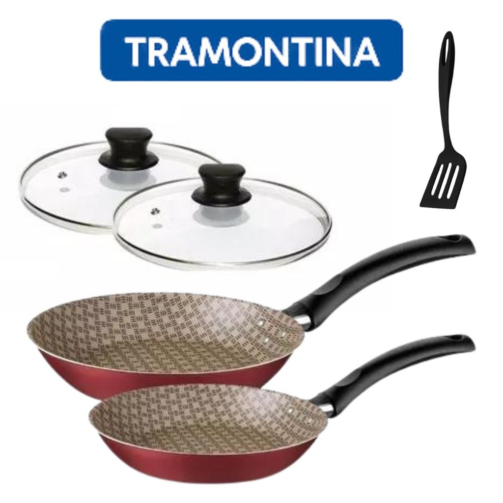 Frigideira Antiaderente Tramontina Com Tampa de Vidro jogo 2 Peças Serie Especial + espatula