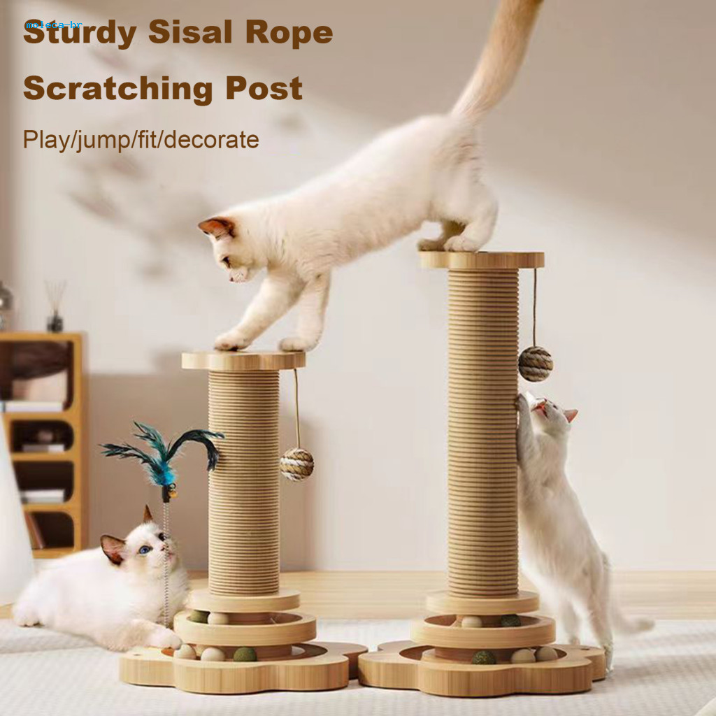 Solid Pine Wood Cat Tree Feather Toy for Cats Interactive Scratching