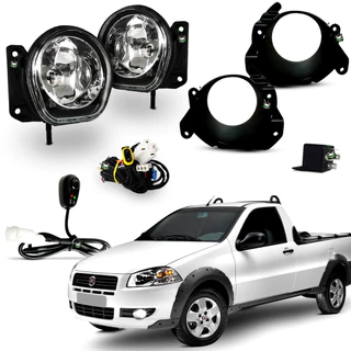 Kit Farol Auxiliar Milha Strada Working 2011 2012 2013 2014 Moldura Preta Botao Colante