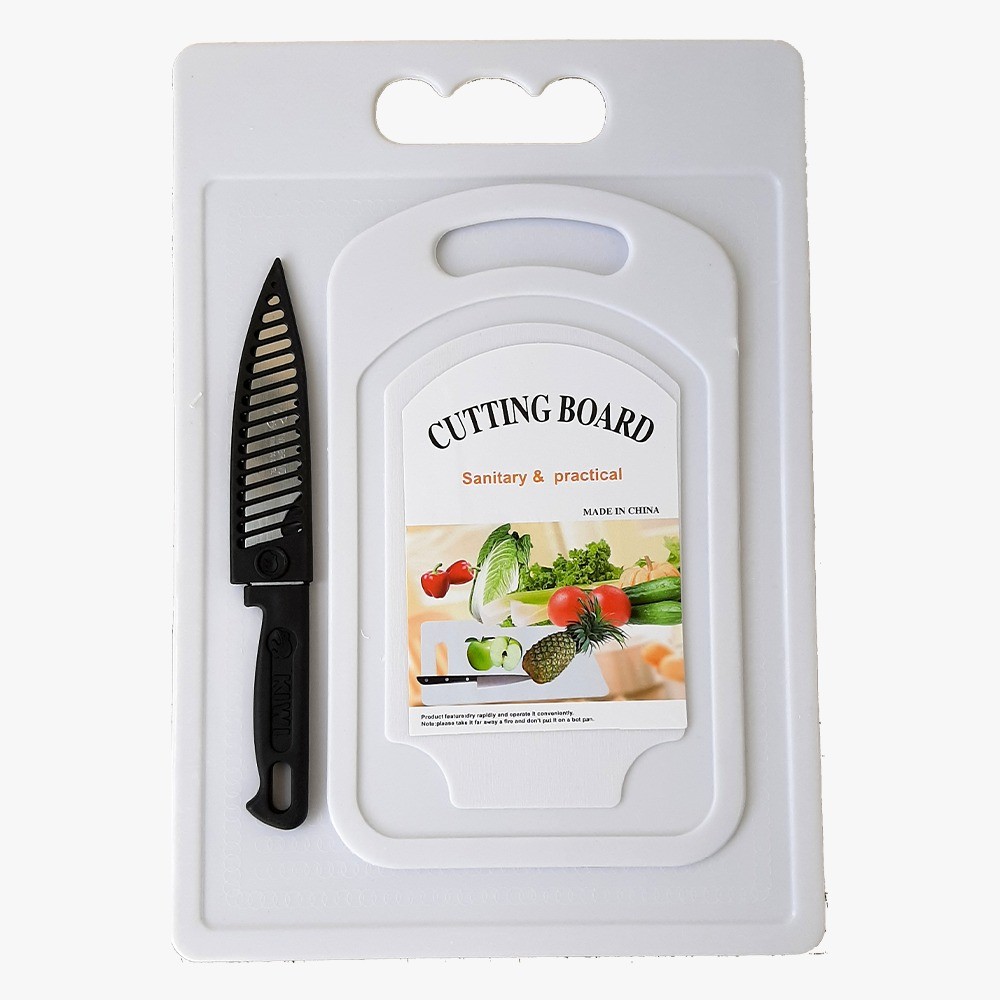 Kit 2 Tábuas de Carne Corte Legumes Churrasco Plástico + Faca de Cozinha