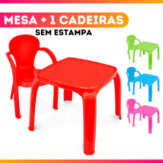 Kit Mesa Mesinha Infantil Lisa S/ Estampa Colorida +1 Cadeira Menina Menino Vermelha Verde Azul Rosa