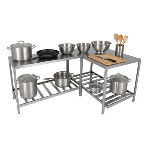 Kit Com 2 Mesas De Inox Suporte Paneleira Choppeira 92cm