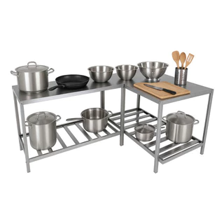 Kit Com 2 Mesas De Inox Suporte Paneleira Choppeira 92cm