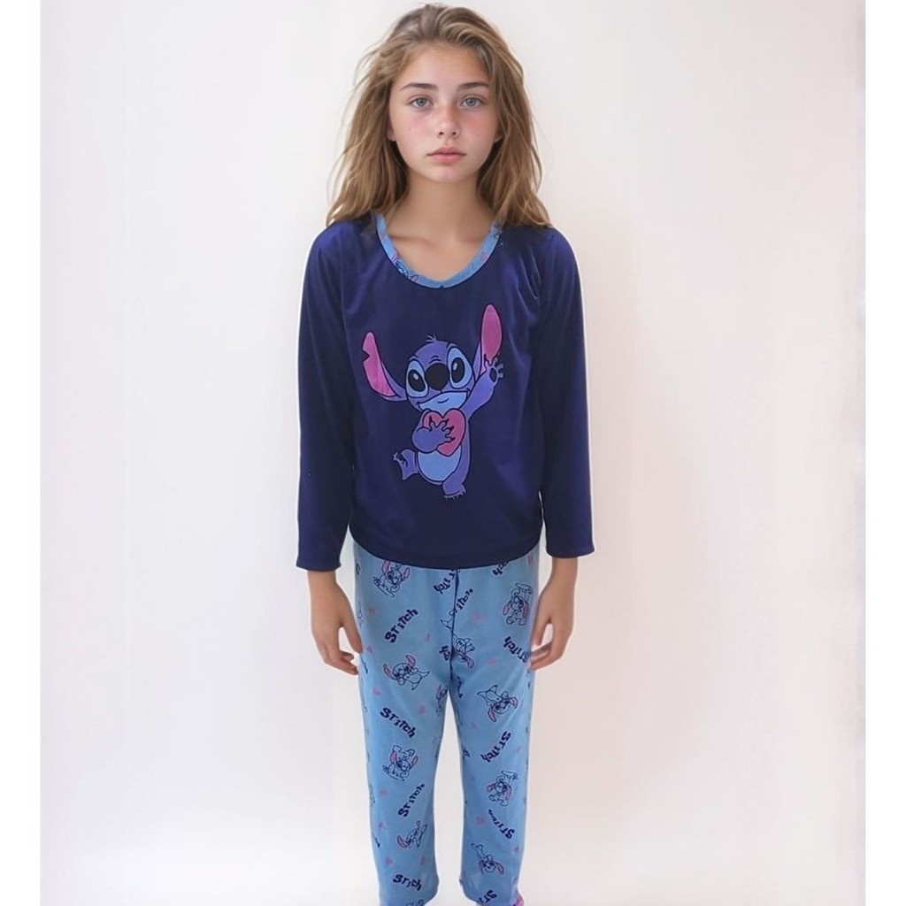 Pijamas Infantil Menina Inverno Longo Fechado Cumprido Conjunto Criança dormir Feminino lillo stitch em Oferta na Shopee