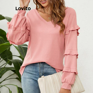 Lovito Moletom casual com babados simples para mulheres LNL62376