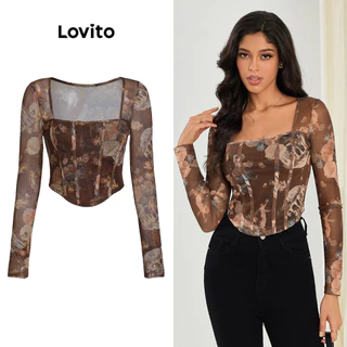 Lovito Camiseta feminina romântica com estrutura floral LBL12251