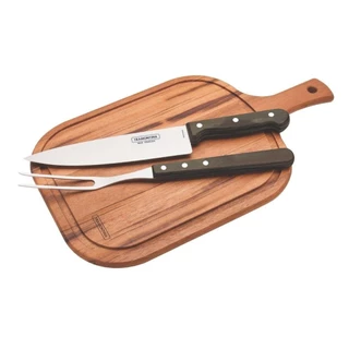 Kit Para Churrasco Em Inox Polywood Com 3 Peças E Tábua 21198/914 Castanho Tramontina em Oferta na Shopee
