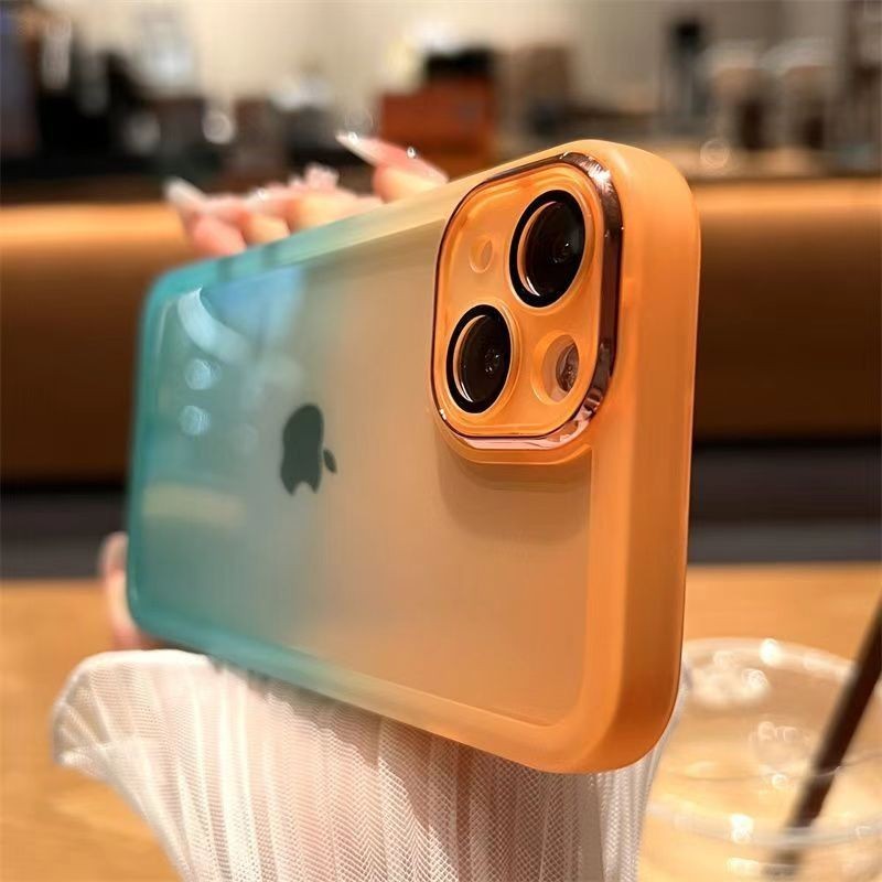Capa Gradient Clear Phone Case Para iPhone 11 14 13 12 15 Pro Max Silicone À Prova De Choque Com Protetor De Câmera