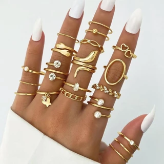 Conjunto de 20 peças de Anel de Ouro para Senhoras Conjunto de Anel de Ouro para Orelha de Orelha de Trigo de Orelha de Borboleta