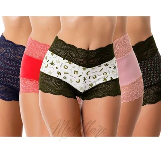 PROMOCAO Kit 5 Short Renda Calesson Conforto Suede Forro Algodão Linha Noite Elegance
