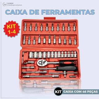 Kit de Ferramentas com 46 Peças + Maleta com Jogo de Soquete Reversível Catraca | Conjunto de Chaves