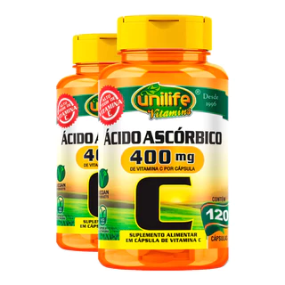 Kit 2x Vitamina C Ácido Ascórbico Unilife 120 Cápsulas/Made in Usa