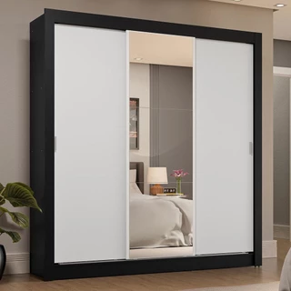 Guarda-Roupa Casal 3 Portas de Correr com Espelho 4 Gavetas Preto/Branco Sublime Plus Madesa em Oferta na Shopee