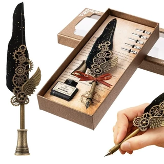 Vintage caligrafia Quill tinta mergulho pena caneta set para presentes, com caneta titular, 5 dicas e 15ml