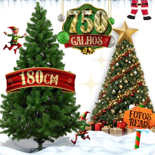 Árvore de Natal Grande 180cm Pinheiro Verde Tradicional 750 Galhos Cheios Luxo Promoção
