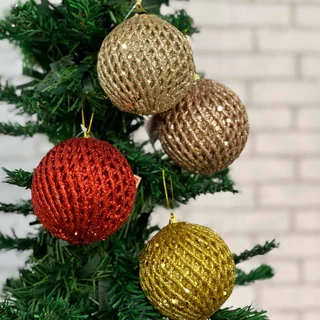 Bola De Natal Decorada Luxo Colmeia Com Glitter 8Cm
