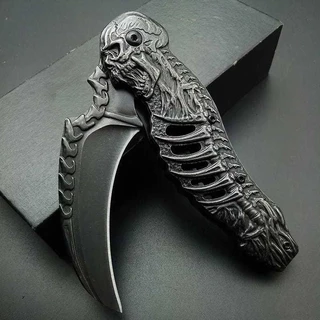Canivete Semi-automatico Com Trava com Clip Liner Lock Com Mola Caveira Stonewash