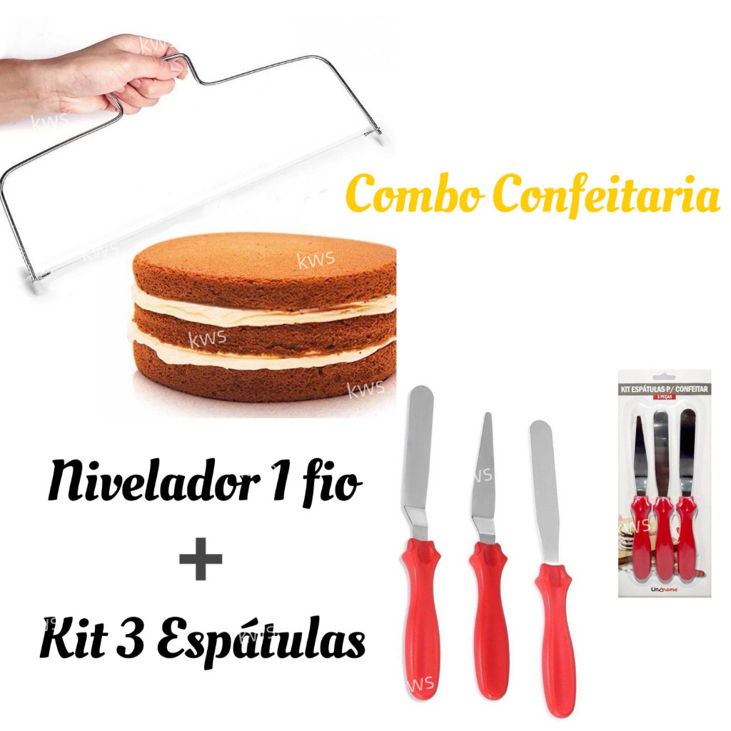 Kit Confeiteiro Com Espátulas E Nivelador de 1 fio Para Confeitar Alisar Decorar Bolos