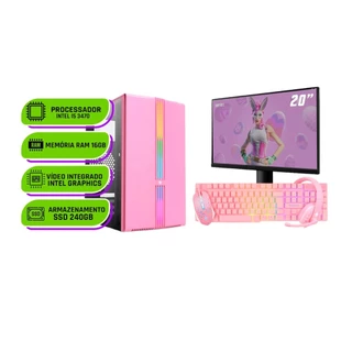 PC Gamer Rosa Pink Feminino Completo Intel i5 Memoria Ram 16GB SSD 240GB
