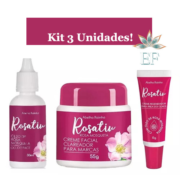 KIT 3 Itens ROSATIV ( ÓLEO ROSA MOSQUETA + CREME CLAREADOR + CREME P