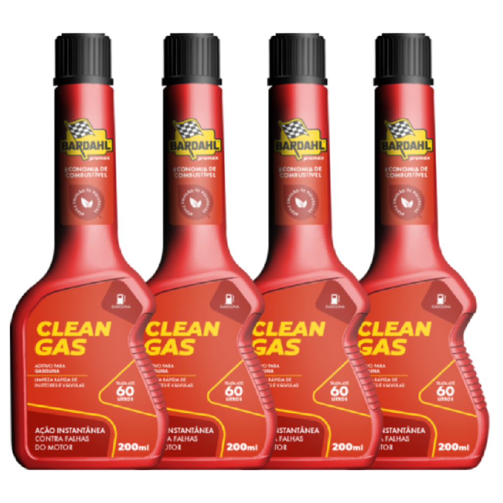 Kit C/ 4 Aditivo p/ Gasolina Bardahl Clean Gas Limpeza Injetor 200ml ...