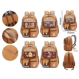 Qiu - Bolsa Escolar Infantil Capybara Fofa Bolsa De Ombro 41x31cm/ 42x32/ 25x23cm Material Escolar