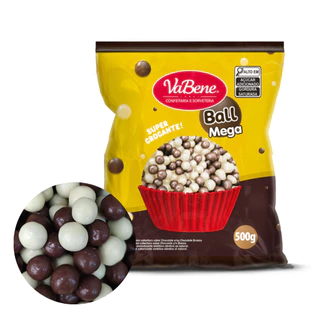 Cereal Ball Mega Com Cobertura Chocolate Ao Leite e Branco 500g P/ Bolo Sorvete Vabene