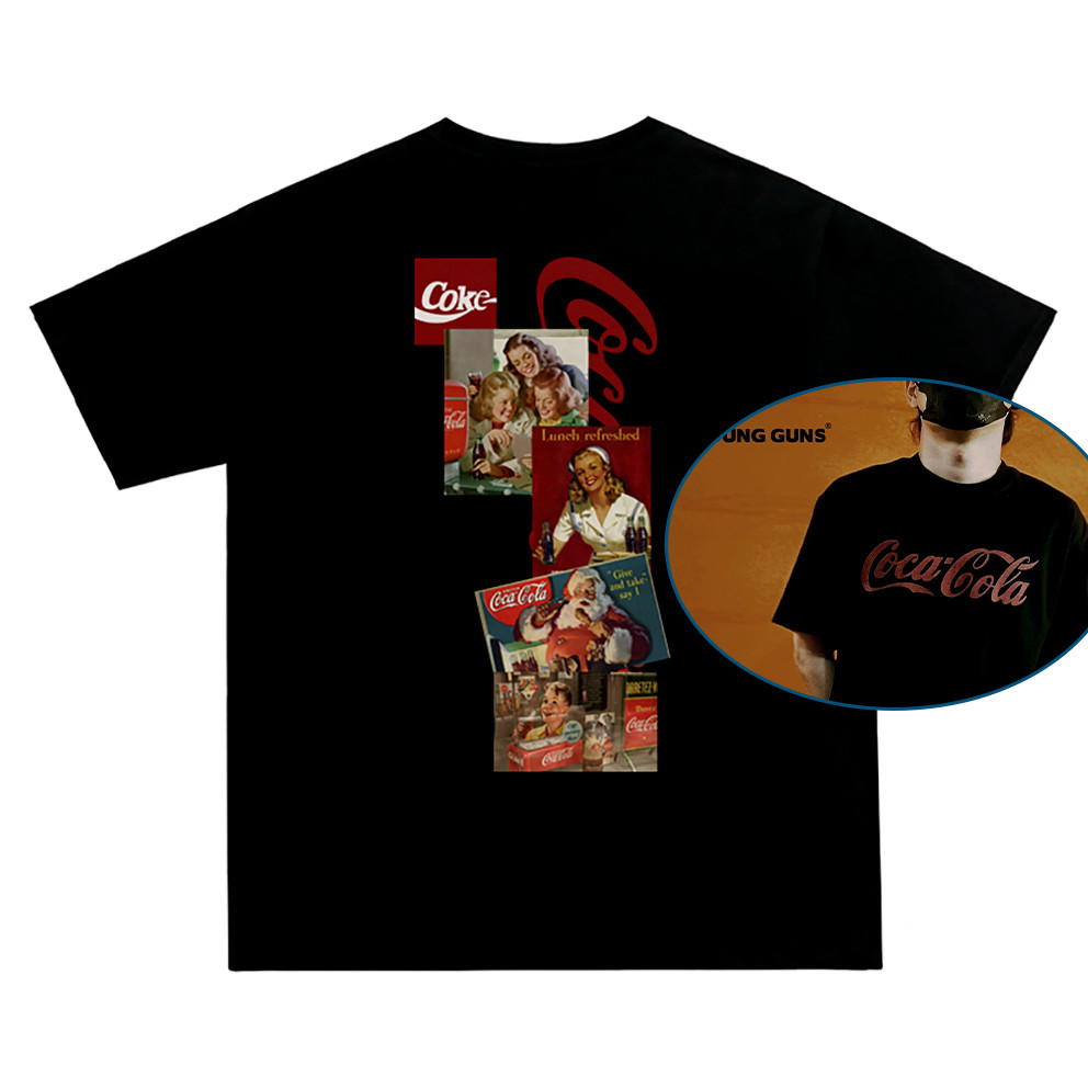2025 Camiseta Preta Unisex, Design Clássico de Garrafa de Coca