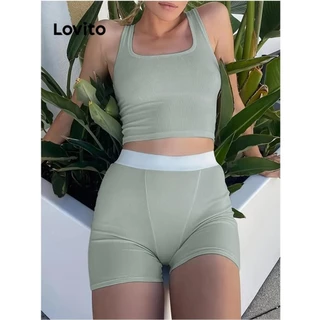 Lovito Conjunto esportivo esportivo liso Colorblock para mulheres LNL67162
