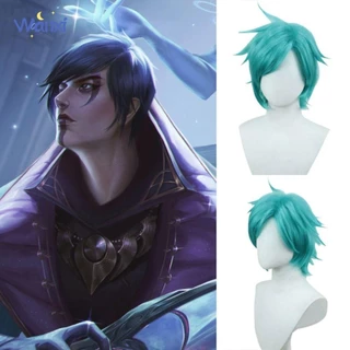 Wanxixi Aphelios Cosplay Peruca , Jogo Anime Cabelos Sintéticos LOL Heartsteel , Role Play Resistente Ao Calor Festa De Halloween Traje Curta Azul Verde Homens