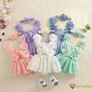 Baby Girls Summer 2Pcs Outfit Floral Bordado Em Flor Vestido De Malha Romper Com Fita De Cabeça De Arco