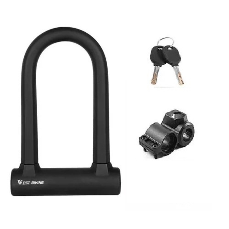 Trava Tranca Cadeado Reforçado Bike Bicicleta Moto U Lock Aço 2 Chaves