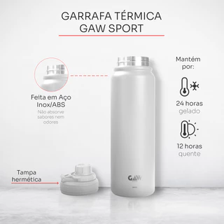Garrafa Térmica Inox Squeeze Viagem Gaw Sport 800 ML Original Quente e Frio Esporte Academia