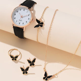 5 Pcs Lazer Mulheres Assistir Moda Estudante Pulseira Conjunto Quartzo