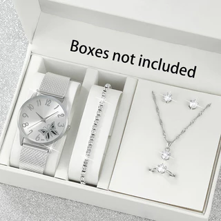 1 Pedaço de Festa de Senhoras Gorgeous Butterfly Round Pointer Pointer Quartz Watch+5 Pedaço de Jóias