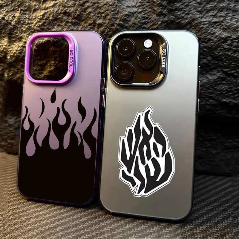 Capa Fashion Preta Chama Forte Para iPhone 11 12 13 14 15 Pro Max Mini Plus 7 8 SE 2020 X XR XS Metalizado Cor Prata Dura À Prova De Choque