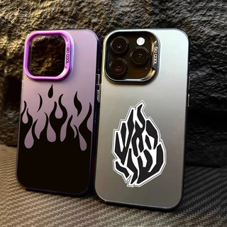 Capa Fashion Preta Chama Forte Para iPhone 11 12 13 14 15 Pro Max Mini Plus 7 8 SE 2020 X XR XS Metalizado Cor Prata Dura À Prova De Choque