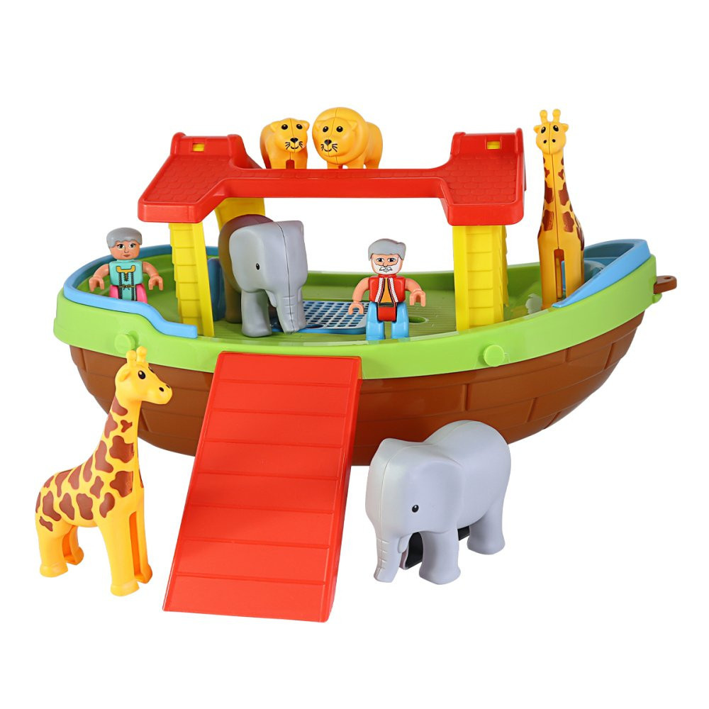 Brinquedo Arca de Noé Infantil Barco Educativo Bonecos Animais Elefante Girafa Leão p/ Dia das Crianças Aniversário Menino Menina