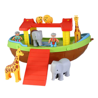 Brinquedo Arca de Noé Infantil Barco Educativo Bonecos Animais Elefante Girafa Leão p/ Dia das Crianças Aniversário Menino Menina